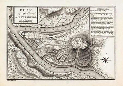 Plan of the Town of Pittsburg, Pennsylvania, 1796 White Modern Wood Framed Art Print with Double Matting by Collot, George Henri Victor