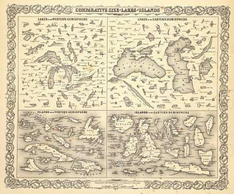 Comparative Size of Lakes and Islands, 1856 White Modern Wood Framed Art Print with Double Matting by Colton, G.W