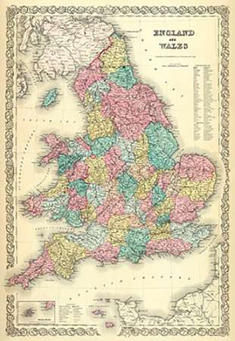 England and Wales, 1856 White Modern Wood Framed Art Print with Double Matting by Colton, G.W