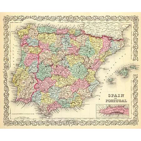 Spain and Portugal, 1856 White Modern Wood Framed Art Print by Colton, G.W