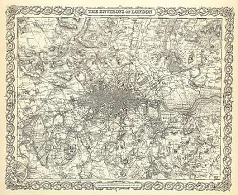 The Environs of London, 1856 White Modern Wood Framed Art Print with Double Matting by Colton, G.W