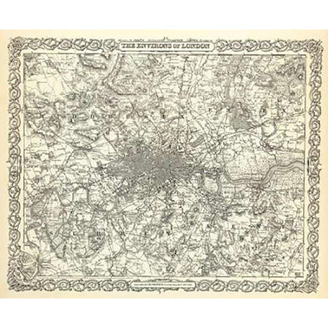 The Environs of London, 1856 Black Modern Wood Framed Art Print by Colton, G.W