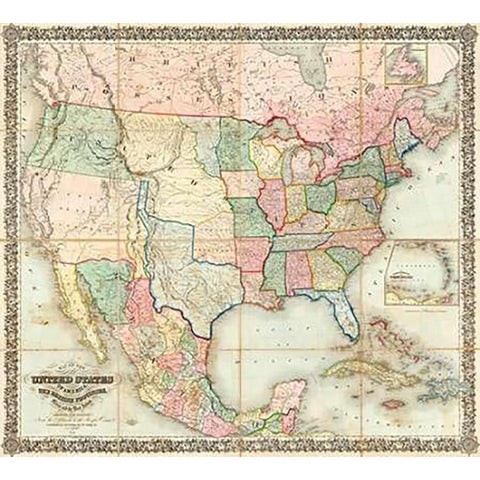 Map of The United States of America, 1848 Black Modern Wood Framed Art Print with Double Matting by Colton, J. H