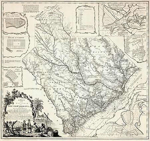 A Map of the Province of South Carolina, 1773 White Modern Wood Framed Art Print with Double Matting by Cook, James