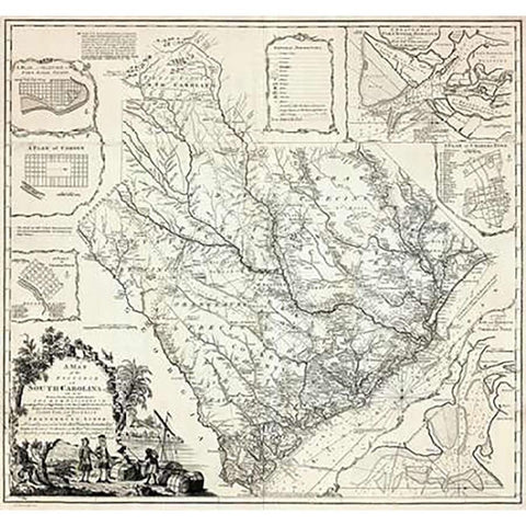 A Map of the Province of South Carolina, 1773 Gold Ornate Wood Framed Art Print with Double Matting by Cook, James
