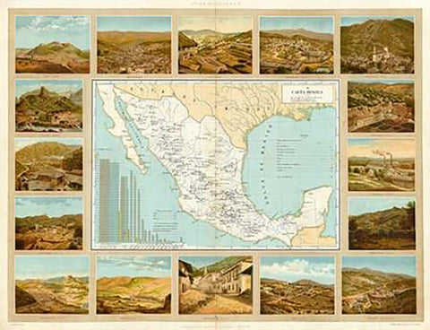 Carta Minera, 1885 White Modern Wood Framed Art Print with Double Matting by Cubas, Antonio Garcia