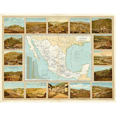 Carta Minera, 1885 Gold Ornate Wood Framed Art Print with Double Matting by Cubas, Antonio Garcia