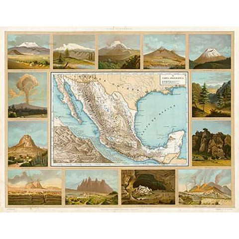 Carta Orografica, 1885 Black Modern Wood Framed Art Print with Double Matting by Cubas, Antonio Garcia