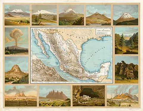 Carta Orografica, 1885 Black Ornate Wood Framed Art Print with Double Matting by Cubas, Antonio Garcia