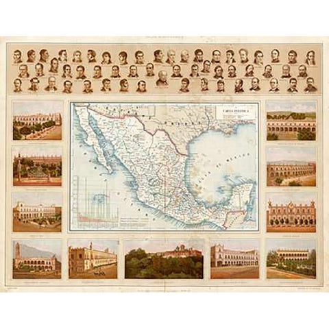 Carta Politica, 1885 Gold Ornate Wood Framed Art Print with Double Matting by Cubas, Antonio Garcia