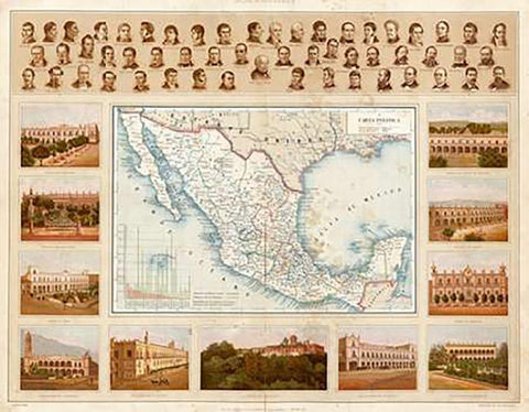 Carta Politica, 1885 White Modern Wood Framed Art Print with Double Matting by Cubas, Antonio Garcia