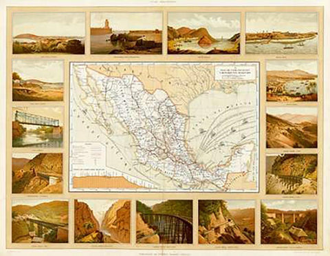 Vias de Comunicacion y Movimiento Maritimo, 1885 White Modern Wood Framed Art Print with Double Matting by Cubas, Antonio Garcia