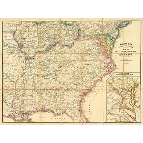 Map of The Seat of Civil War In America, 1862 Black Modern Wood Framed Art Print with Double Matting by Davies and Co.