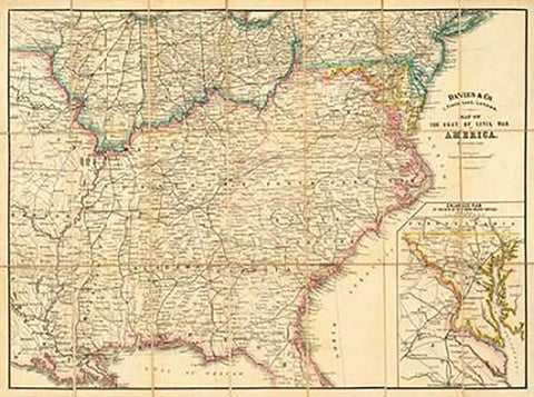 Map of The Seat of Civil War In America, 1862 White Modern Wood Framed Art Print with Double Matting by Davies and Co.