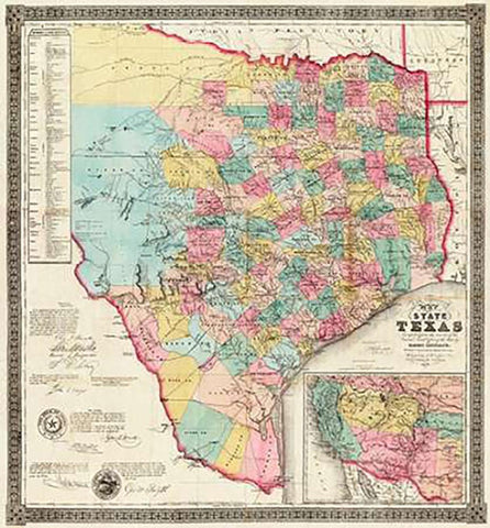 The State of Texas, 1856 White Modern Wood Framed Art Print with Double Matting by De Cordova, Jacob