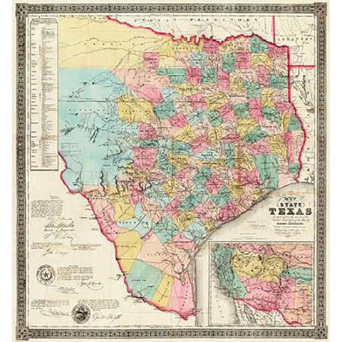 The State of Texas, 1856 Black Modern Wood Framed Art Print by De Cordova, Jacob