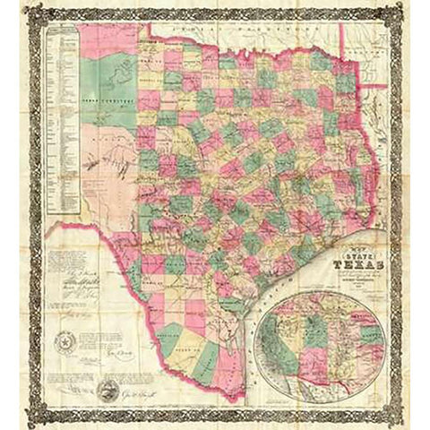 The State of Texas, 1867 White Modern Wood Framed Art Print by De Cordova, Jacob
