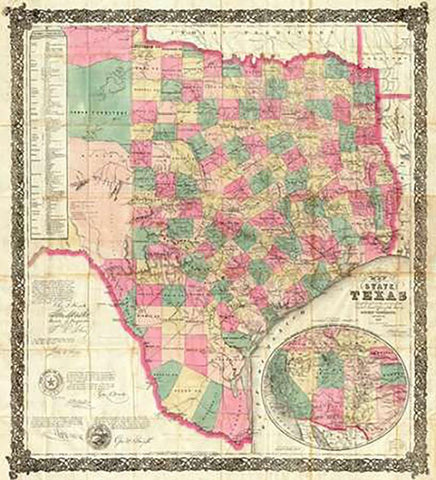 The State of Texas, 1867 White Modern Wood Framed Art Print with Double Matting by De Cordova, Jacob