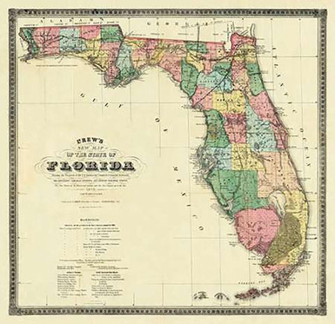 New Map of The State of Florida, 1870 White Modern Wood Framed Art Print with Double Matting by Drew, Columbus