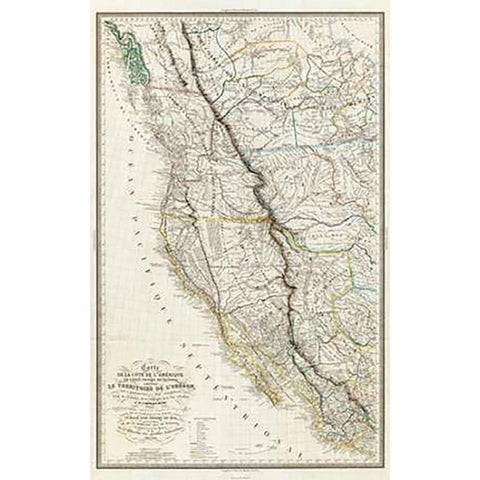 Carte de la cote de lAmerique, 1844 Black Modern Wood Framed Art Print with Double Matting by De Mofras, Eugene Duflot