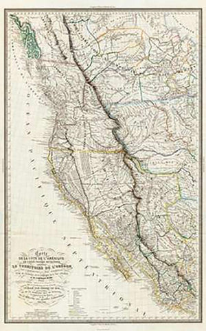 Carte de la cote de lAmerique, 1844 Black Ornate Wood Framed Art Print with Double Matting by De Mofras, Eugene Duflot