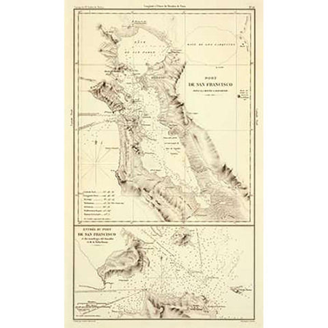 Port of San Francisco, California, 1844 Gold Ornate Wood Framed Art Print with Double Matting by De Mofras, Eugene Duflot