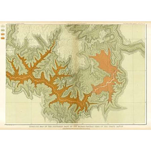Grand Canyon - Geologic Map of The Southern Part of The Kaibab Plateau (Part IV. South-Eastern Sheet Gold Ornate Wood Framed Art Print with Double Matting by Dutton, Clarence