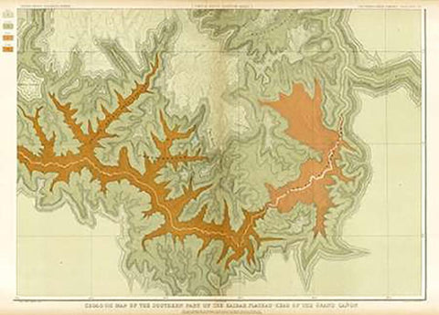 Grand Canyon - Geologic Map of The Southern Part of The Kaibab Plateau (Part IV. South-Eastern Sheet Black Ornate Wood Framed Art Print with Double Matting by Dutton, Clarence