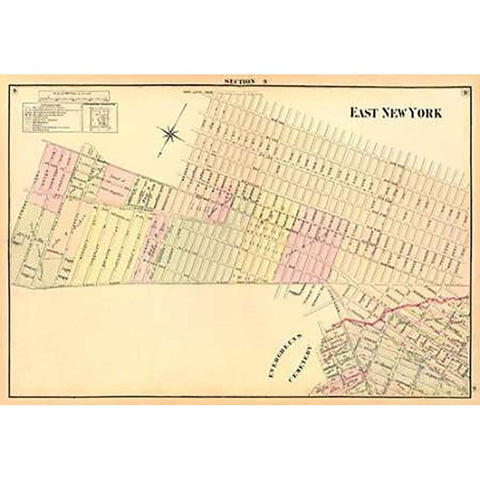 East New York (Sec 9), 1874 Black Modern Wood Framed Art Print with Double Matting by Fulton, Henry