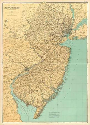 New Jersey State Map, 1888 White Modern Wood Framed Art Print with Double Matting by Geological Survey of New Jersey