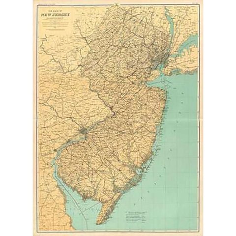 New Jersey State Map, 1888 Gold Ornate Wood Framed Art Print with Double Matting by Geological Survey of New Jersey