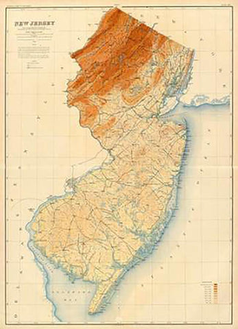 New Jersey State Map, 1888 White Modern Wood Framed Art Print with Double Matting by Geological Survey of New Jersey