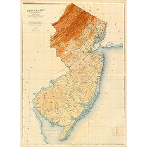 New Jersey State Map, 1888 Black Modern Wood Framed Art Print by Geological Survey of New Jersey