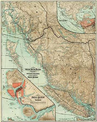 Map of The Grand Trunk Pacific Railway In British Columbia, 1910 White Modern Wood Framed Art Print with Double Matting by Grand Trunk Pacific Railway