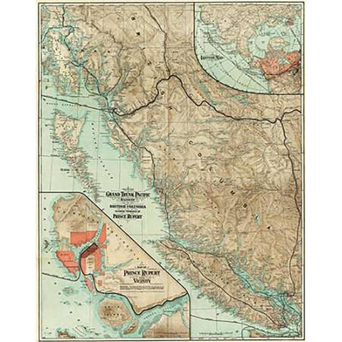 Map of The Grand Trunk Pacific Railway In British Columbia, 1910 Gold Ornate Wood Framed Art Print with Double Matting by Grand Trunk Pacific Railway