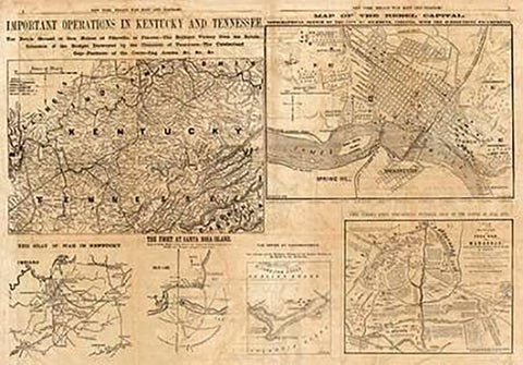 Important Operations in Kentucky and Tennessee, 1861 Black Ornate Wood Framed Art Print with Double Matting by Hall, E.S