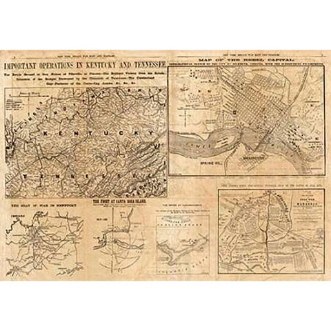 Important Operations in Kentucky and Tennessee, 1861 Gold Ornate Wood Framed Art Print with Double Matting by Hall, E.S