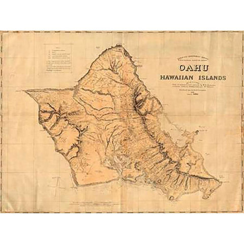 Oahu, Hawaiian Islands, 1881 Gold Ornate Wood Framed Art Print with Double Matting by Hawaiian Government Survey