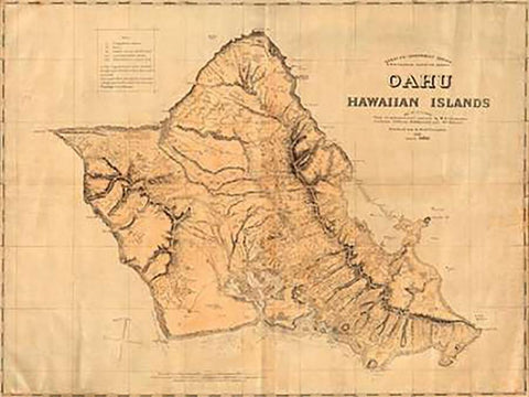 Oahu, Hawaiian Islands, 1881 Black Ornate Wood Framed Art Print with Double Matting by Hawaiian Government Survey