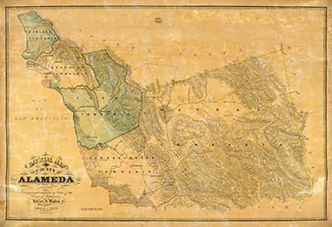 The County of Alameda California, 1857 Black Ornate Wood Framed Art Print with Double Matting by Higley, Horace