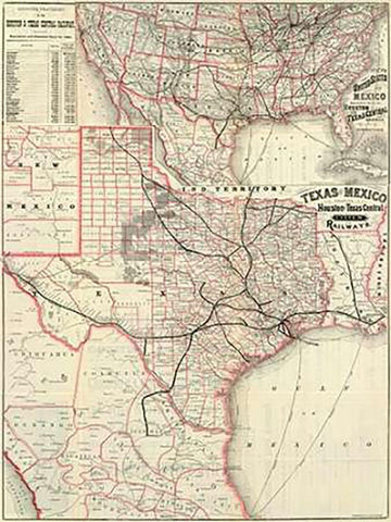 Texas and Mexico, Houston and Texas Central Railways, 1885 White Modern Wood Framed Art Print with Double Matting by Houston and Texas Central Railway