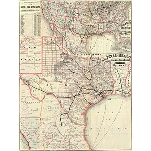 Texas and Mexico, Houston and Texas Central Railways, 1885 White Modern Wood Framed Art Print by Houston and Texas Central Railway