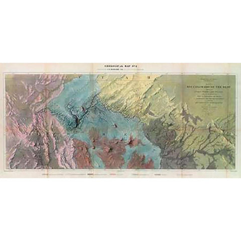 Geological Map, Rio Colorado of the West, 1858 Gold Ornate Wood Framed Art Print with Double Matting by Ives, J.C