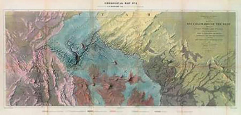 Geological Map, Rio Colorado of the West, 1858 Black Ornate Wood Framed Art Print with Double Matting by Ives, J.C