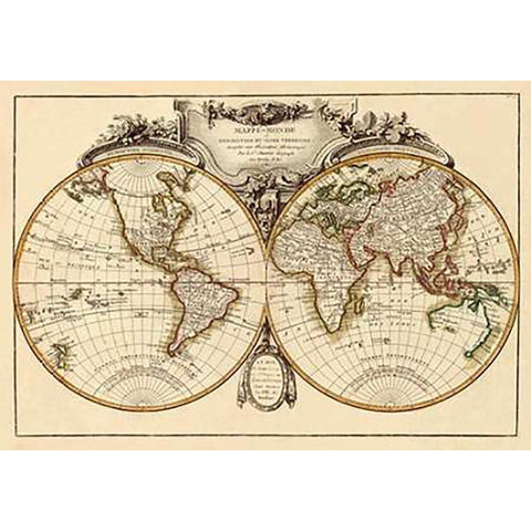 Mappemonde, 1782 White Modern Wood Framed Art Print by Janvier, Jean