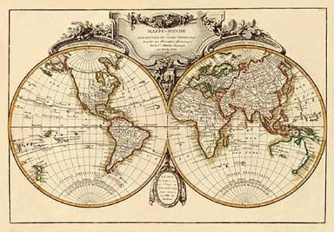 Mappemonde, 1782 Black Ornate Wood Framed Art Print with Double Matting by Janvier, Jean