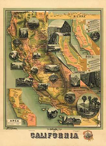 The Unique Map of California, 1885 White Modern Wood Framed Art Print with Double Matting by Johnstone, E