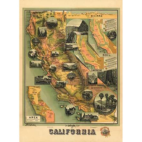 The Unique Map of California, 1885 White Modern Wood Framed Art Print by Johnstone, E