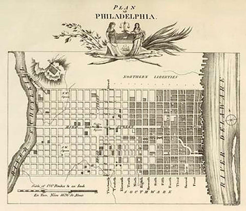 Philadelphia, 1824 White Modern Wood Framed Art Print with Double Matting by Klinckowstrom, Axel Leonhard