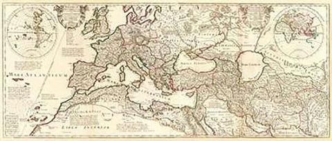 TheatMaps Historicum, 1705 Black Ornate Wood Framed Art Print with Double Matting by De Lisle, Guillaume